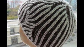 Женская шапка" Бриошь" для начинающих ( knitting cap brioche) (Шапка #16)