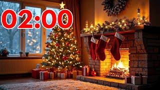 2 Minute Christmas Countdown Timer  | Cozy Fireplace & Jingle Bells Music