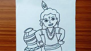 Lord krishna drawing || how to draw Lord krishna|| janmashtami drawing