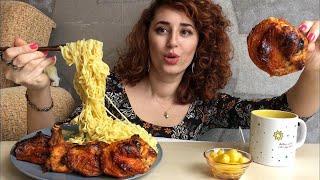 NAR GİBİ KIZARMIŞ TAVUK VE BOL PEYNİRLİ NOODLE MUKBANG| ESKİ RAMAZANLAR