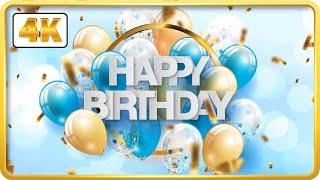 Blue and Gold birthday theme with balloons and confetti background video loops HD 3 hours