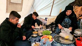 "Nowruz in the Mountains: Maryam and His Children's Celebration in the Rain"