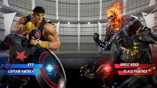 Black Ryu & Black Captain America vs Ghost Rider & Black Panther (Very Hard) - Marvel vs Capcom | 4K