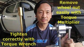 Change car wheels easy with torque multiplier nut cracker &  WARREN BROWN torque wrench