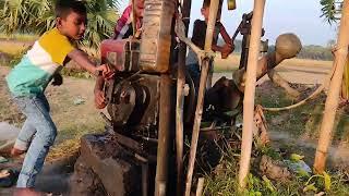 How Three Start Water Pump ! Old Borllog  Machine Startup Around Skills Life  Villeg Boys  Startup..