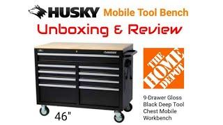 HUSKY 46" Mobile Tool Work Bench Unboxing and Review