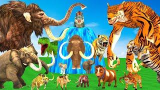 10 Mammoth Elephant Cow vs 10 Giant Tiger Wolf vs Dinosaur Fight Tiger Cub Saved by Woolly Mammoth