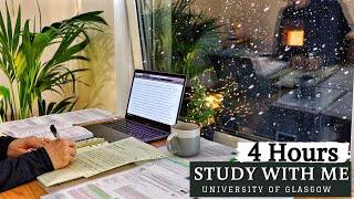 4 HOUR STUDY WITH ME | Background noise, Rain Sounds, 10-min break, No Music, Real-time