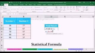 VAR.S Statistical Function with Examples in MS Office Excel Spreadsheet 2016