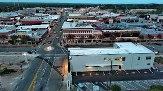 Drone footage at sunset. Downtown Conway Arkansas