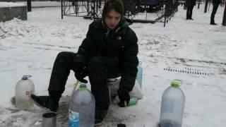 Russian winter street drummer Alexey