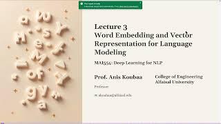 [MAI 554 Lecture 3] Word Embedding and Vector Representation for Language Modeling