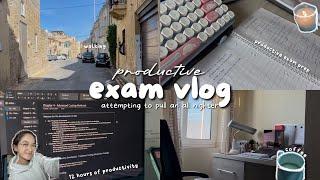 EXAM vlog  | 12 hours of PRODUCTIVE exam prep; pulling an all-nighter; study with me; what I eat 