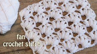 Веерный узор крючком от угла  Fan crochet stitch