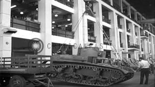 Assembly line production of tanks at the Chrysler Tank Factory. HD Stock Footage