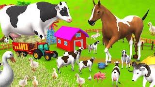 Giant Cow Horse Magical Tractor JCB Farm Animals Transportation 3D Barn Animals Compilation Videos