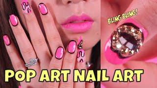 Summer 2020 Gel Nail Art: Pop Art Nail Art With Gold Studded Lips!