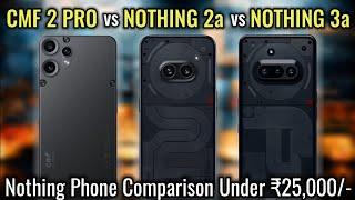 Nothing Best Gaming Phone Under 25000;  CMF Phone 2 Pro vs Nothing Phone 2a vs 3a - Comparison! 