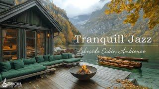 Tranquill Jazz In Lakeside | Cozy Outdoor Autumn Coffee Shop Ambience With Warm Fireplace For Rel...