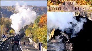 Magnificent scenes as whistling steam loco bursts into Totley Tunnel  