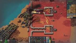 Factorio funnel flamethrower defense wall (Behemoth proof, minimal repairs needed)