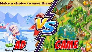 GARDENSCAPES Ad VS Gameplay | Should YOU Download Gardenscapes?! | AD & GAME COMPARISON