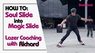 Tutorial: How to Soul Slide into Magic Slide on inline skates: Lazer coaching Richard in Glasgow