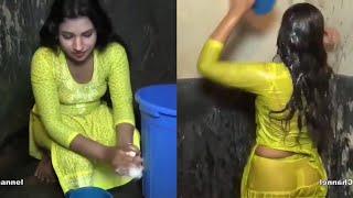 open bath, village bathing vlog, desi aunty