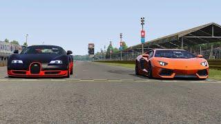 Lamborghini Aventador LP700-4 vs Bugatti Veyron 16.4 SS at Monza Full Course