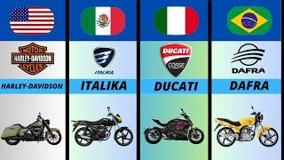 Motocicletas de vários países diferentes | Marcas de motos de alguns países.