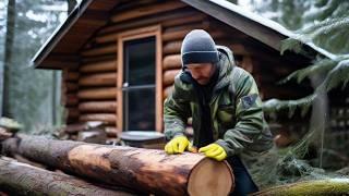 Building Log Cabin in the Woods from Scratch - Step by Step