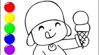 Drawing Pocoyo eating Ice Cream for Kids | Bolalar uchun Muzqaymoq yeyayotgan Pokoyo chizilgan