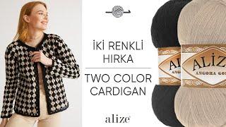 Alize Angora Gold ile İki Renkli Hırka • Two Color Cardigan • Двухцветный кардиган