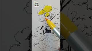 Scenery Pen Art #shorts #penart #coloring