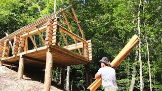 Man builds a cabin on a slope from start to finish | by ‪@Wood_Wolf‬