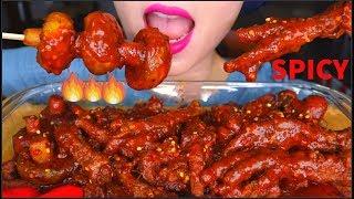 ASMR SPICY CHICKEN FEET (CEKER AYAM PEDAS), MUSHROOMS, ICED MATCHA TEA, EATING SOUNDS 咀嚼音 먹방