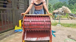 Golden girl in the repair village: helping the boy restore a broken Japanese Honda motorbike