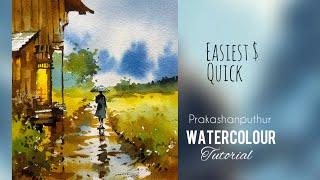 Rainy day | pen with watercolour |painting demo by Prakashanputhur