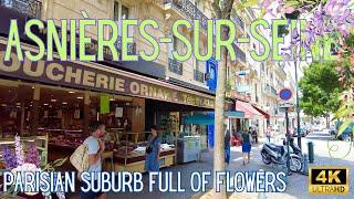 [4K] Asnières-sur-Seine Walking Tour: Exploring Paris Suburb's Hidden Gems - Banlieue with flowers