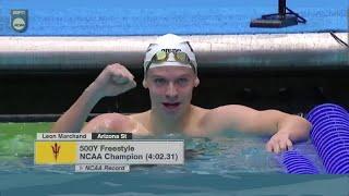 Léon Marchand, NCCA 2024 jour 2 : Léon atomise le record du monde du 500 y. nage libre (4'02.31) !!!