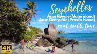 [4K] Seychelles real walking tour: Anse Royale (Mahé) and Anse Georgette (Praslin). Real experience!