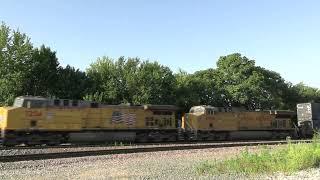 Westbound CSX intermodal train with UP power at Wellsboro, IN