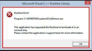 How to fix Runtime Error-atibtmon.exe in windows 8/8.1/10