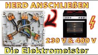 Herd (Ofen) anschließen mit Merten. 230V & 400V  (5 und 3 Drähte). Anleitung mit wichtigen Tipps.