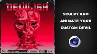 Cinema 4D ( C4D ) sculpt tutorial for beginner. Holographic custom chrome devil coverart animation.