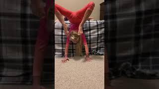 Handstand Scorpion gymnastics on bed ￼