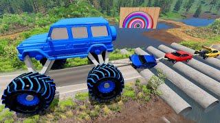 Big Monster Truck Rescue Cars vs Portal Trap - BeamNG.Drive #58