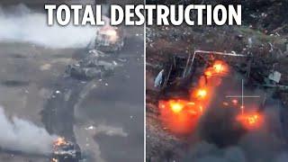 Ukrainian forces completely destroy THREE Russian platoons and tanks obliterated