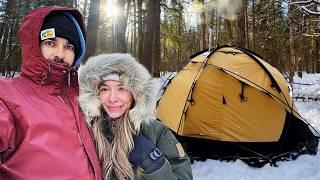 Extreme Cold Winter Camping In Canvas Dome Hot Tent (-25°)
