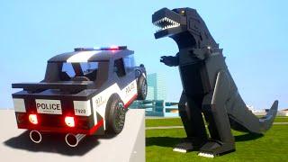 LEGO Cars Jump over Huge Godzilla #2! Brick Rigs Compilation! Fails & Crashes! Toy Destruction!